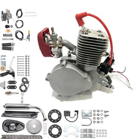 100CC 2-Stroke Gas Bicycle Engine Kit, Complete Motorized Bike Conversion Kit with CDI Ignition, Carburetor & Exhaust, DIY Full Set for 26" 28" V-Frame Bikes