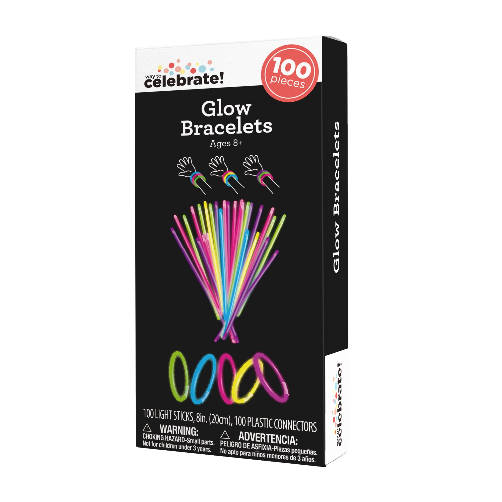 Way To Celebrate Multicolor Glow Bracelets - 8 Inches, Pack of 100