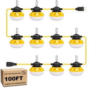 SJPACK 100FT 10 LED Construction String Lights, 100W LED Temporary Lighting,IP65 Weatherproof Super Bright Industrial Grade Work Lights