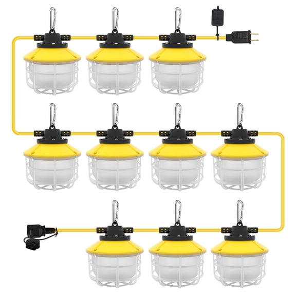 100FT 10-Light 150W Construction String Lights Hanging Work Light Linkable