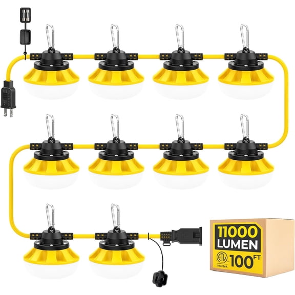 100FT 100W LED String Lights, Temporary Construction Work Lighting