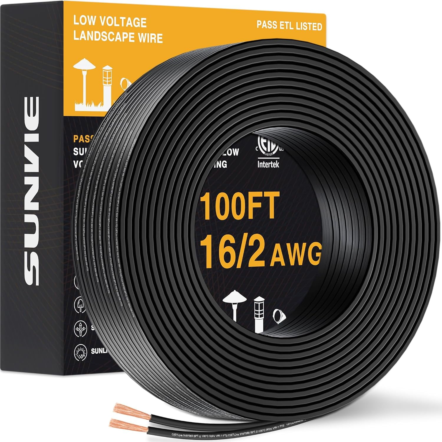 100FT 16/2 Low Voltage Landscape Wire, 16 Gauge Low Voltage Stranded ...