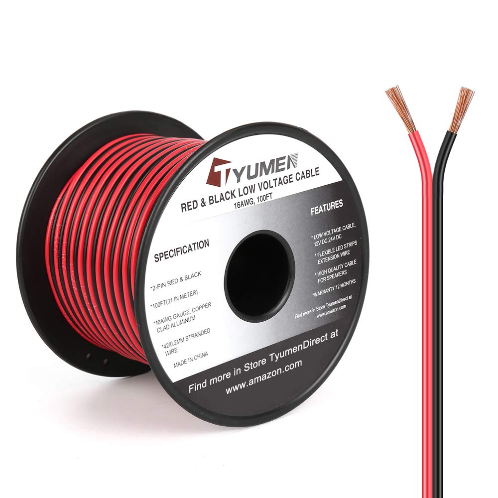 100FT 16 Gauge 2pin 2 Color Red Black Cable Hookup Electrical LED