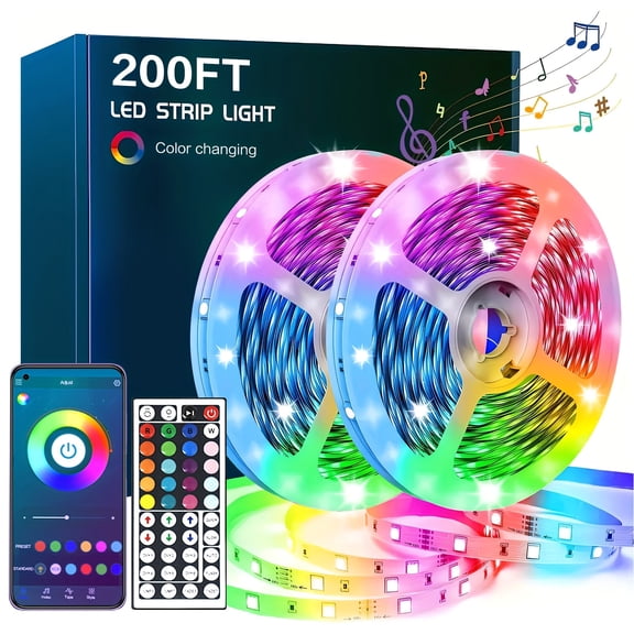 100FT-200FT Ultra Long Smart LED Strip Lights, RGB APP & 44-Key Remote Control, Music Sync, DIY Dimmable Color Changing, for Bedroom Game Room Wall Party Birthday Christmas Decor