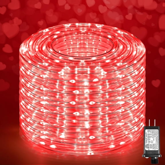 100FT 300 LED Rope Lights for Outside, Connectable Rope Lights Outdoor Waterproof, 8 Modes Plug in Clear Tube Lights for Indoor Deck Garden Tree Backyard Pool Patio Decorations - Red