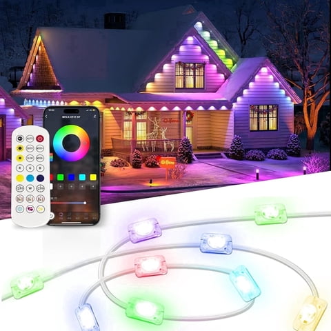 BOYOU  100FT Permanent Outdoor RGBIC Eaves Lights, Smart App & Remote Control, IP65 Waterproof, Summer Backyard Party Decoration