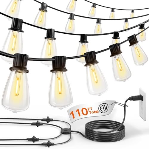 100FT (4x25FT) Outdoor String Lights, Waterproof Patio Lights ETL Listed with 48$ Shatterproof Dimmable ST38 LED Bulbs, 2200K Connectable Outdoor Lighting for Christmas House Backyard Garden