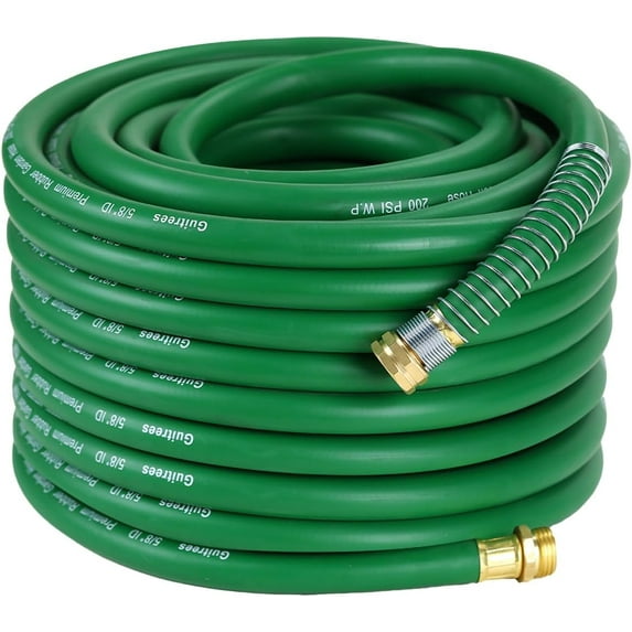 100FT 5/8 Heavy Duty Rubber Garden Hose - 200psi Working, 1000psi Burst - Hot/Cold Water - Five-Layered Braiding for Durability - Versatile for Gardening, Agriculture, Construction(Green)