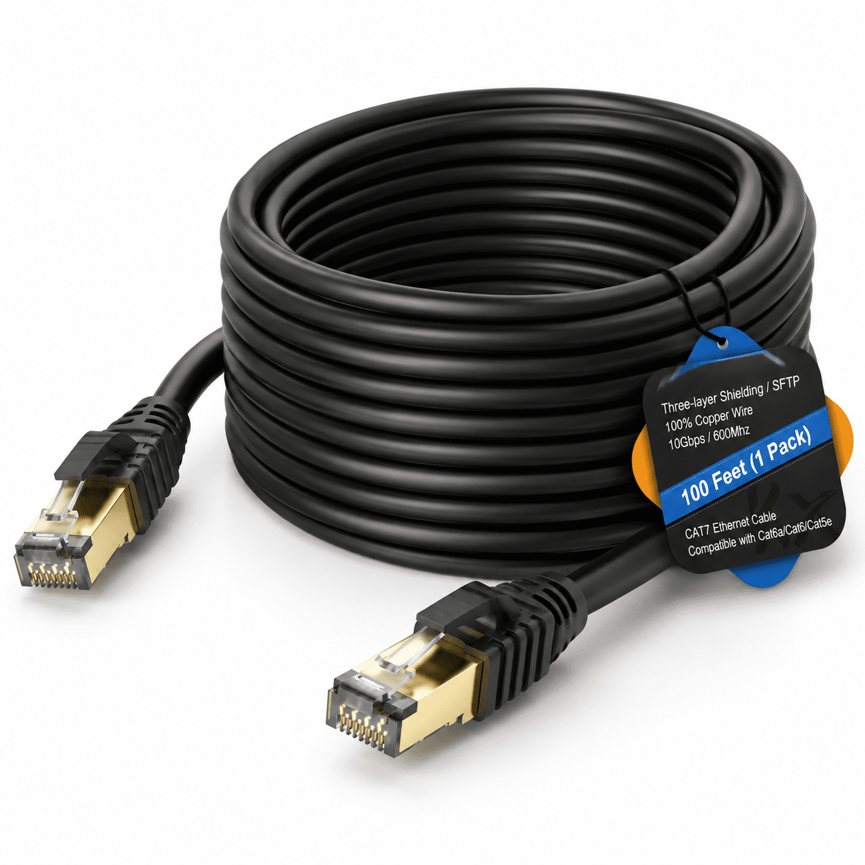 Network Cabloe Rj45 100FT CAT7 Triple Shielded 10Gbps RJ45 Lan Network Ethernet Cable ...