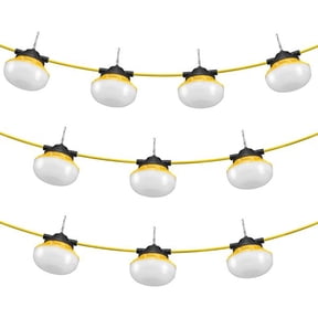100FT Construction String Lights, 100W 10000LM, 10PCs String Work Light, 5000K, IP65 Waterproof, with Hanging Hooks, for Construction Site, Temporary Lighting Indoor & Outdoor, ETL Listed
