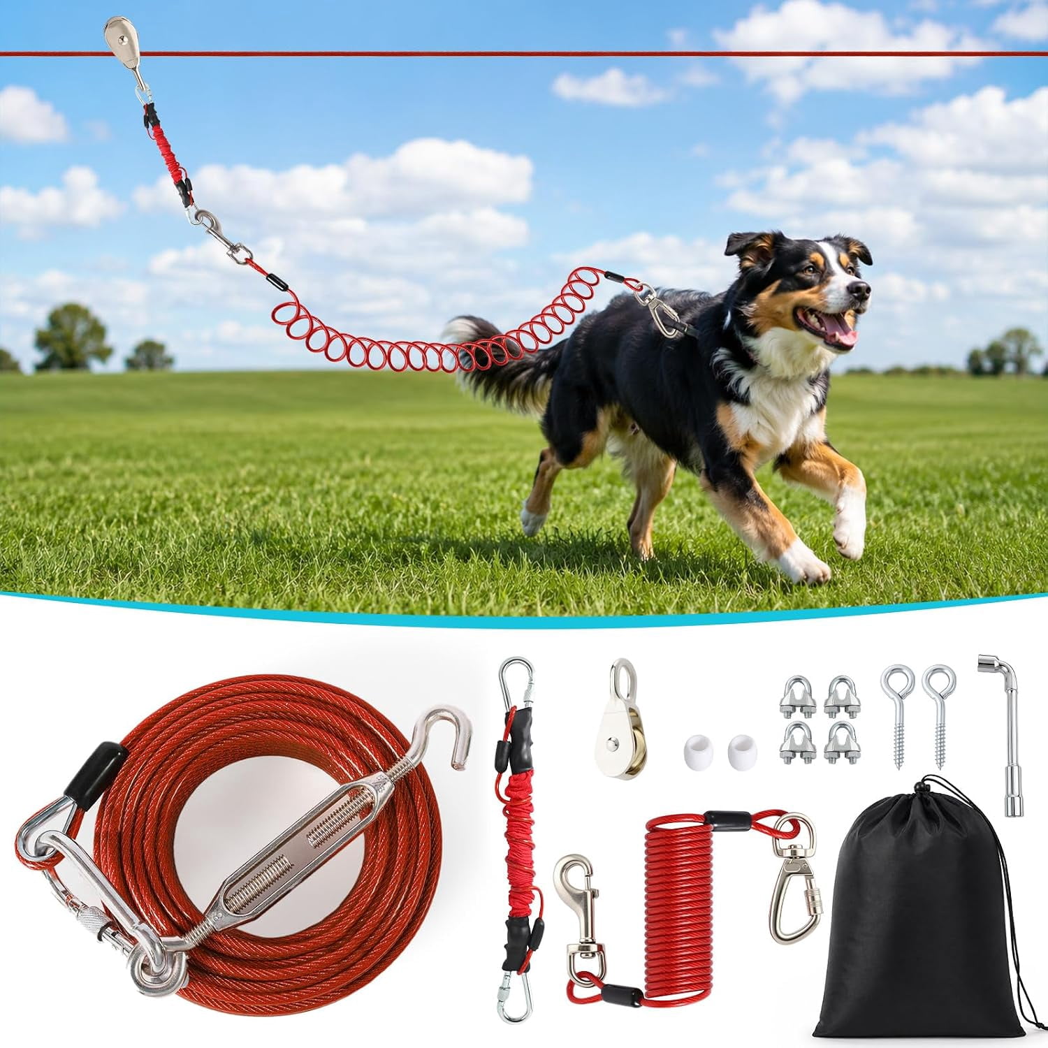 Cable Runer 100FT Dog Runner Cable System for Large Dog Up to 300lb - Walmart.com