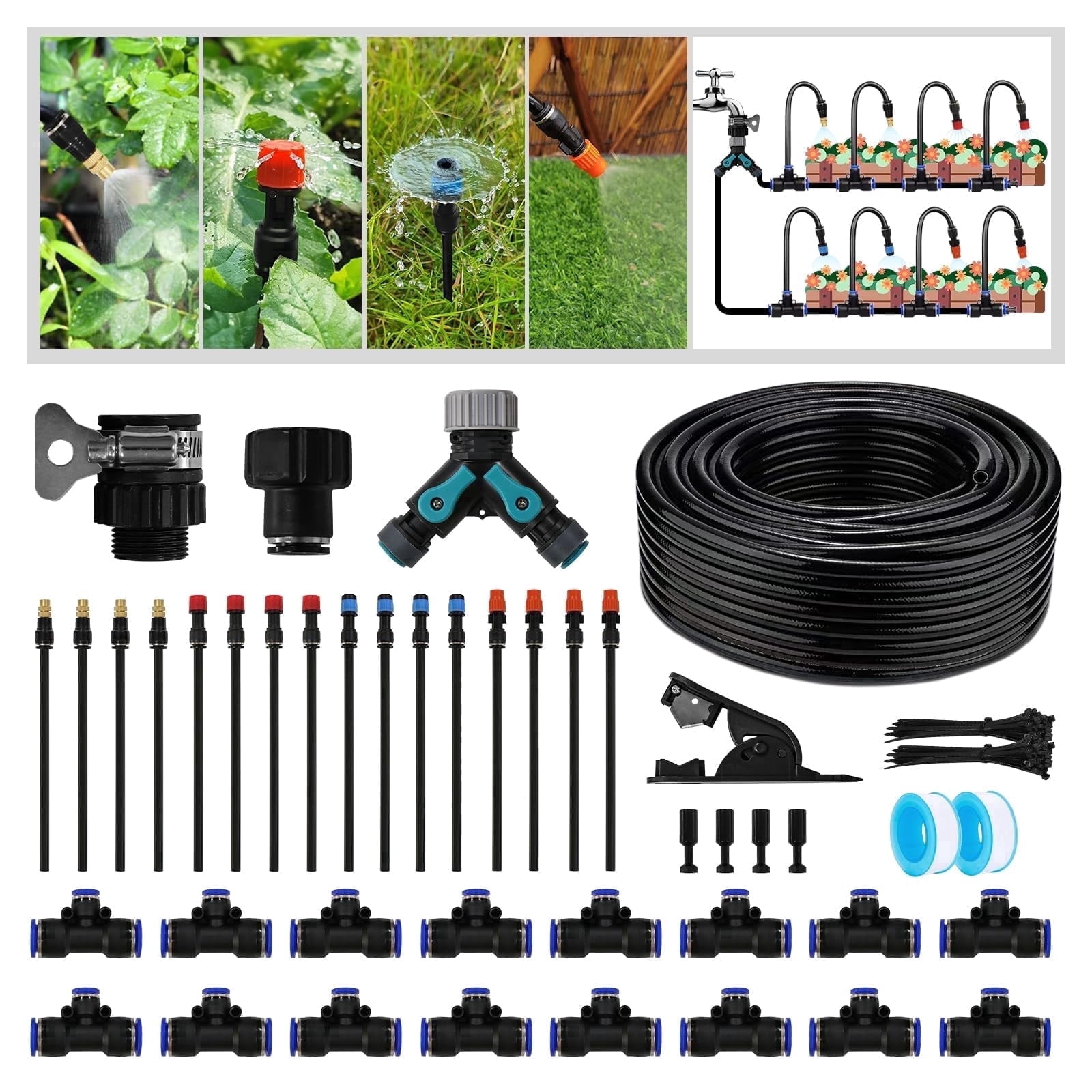 Drip Irrigation Kits, 100FT Sprinkler System with 16pcs 4-Type ...