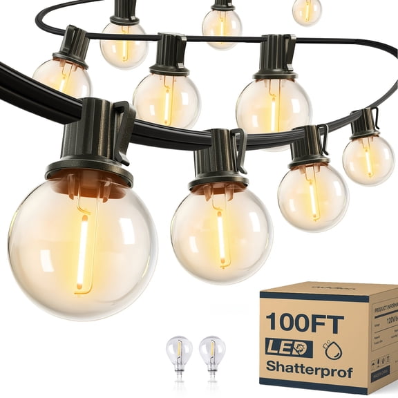 100FT IP65 Waterproof LED String Lights With Shatterproof ST38, Dimmable Outdoor Lights Suitable For Yard