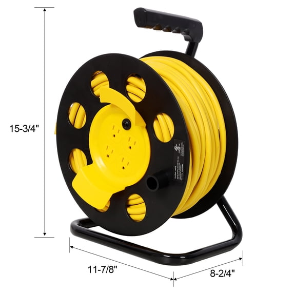100FT Length Cable Heavy Duty Retractable Extension Cord Reel,12AWG,12A, with 4pcs Outlets and Dust Cover,Portable Handle and Safety Overload Circuit Breaker