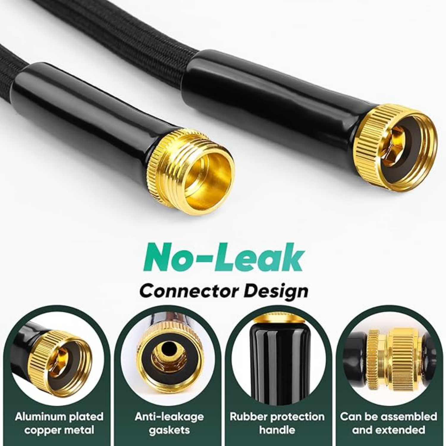 100FT, Non-Expanding, Lightweight Hose With 8 Function Nozzle, Leak-Proof, No-Knot, Easy to Carry, Wear-Resistant, Sturdy, Flexible, 3/4GHT, Water Hose for Yard, Garden, Outdoor