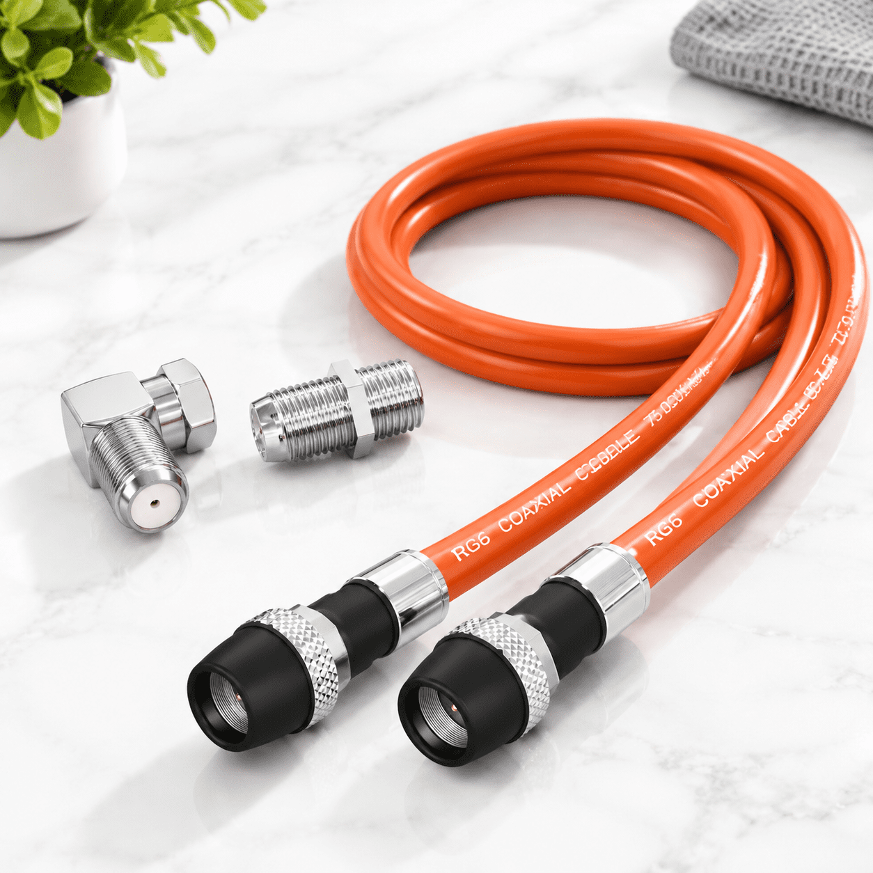 Internet Cable Tv 100FT Orange RG6 Triple Shielded Coaxial Cable Extender for TV Internet ...