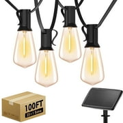 100FT Outdoor Solar String Lights, with Shatterproof Edison Bulbs, Outside Waterproof Hanging Lights for Porch Garden Backyard