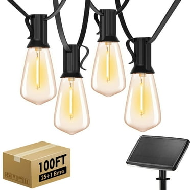 100FT Outdoor Solar String Lights, with Shatterproof Edison Bulbs, Outside Waterproof Hanging Lights for Porch Garden Backyard