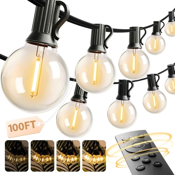 addlon 100FT Outdoor String Lights G40 with Remote, 54 LED Shatterproof Bulbs, Dimmable Patio Globe Waterproof, Hanging Outside Lighting for Backyard, Garden, Deck, Balcony, Porch, Caf, Decor