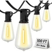 BUGHUT 100FT Outdoor String Lights,Patio Lights with Shatterproof Waterproof Vintage Edison Bulbs for Porch,Backyard,Garden,2700K