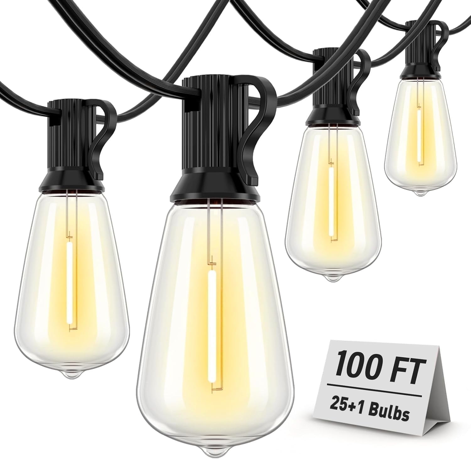 BUGHUT 100FT Outdoor String Lights,Patio Lights with Shatterproof Waterproof Vintage Edison Bulbs for Christmas,2700K