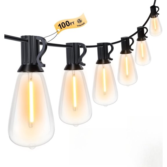 100FT Outdoor String Lights, Waterproof Patio Lights with Shatterproof ST38 Vintage Edison Bulbs, Connectable Outside Hanging Lights for Backyard, Porch, Deck, Balcony, Garden, 2500K Dimmable