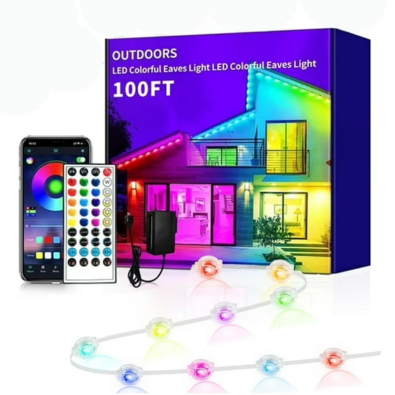 100FT Permanent Outdoor Lights for House, RGB Eave Light with APP/Remote Control, IP67 Waterproof, DIY Scene Modes, Music Synchronization, Timer Function, for Christmas, Party, All Holiday Decor
