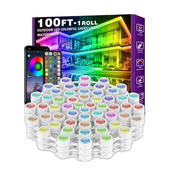 100FT Permanent Outdoor RGB Lights,Waterproof Smart LED Eaves Lights with App...