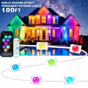 Permanent Outdoor Lights Christmas, 100 FT RGB IC Control Waterproof LED Patio Lights String Eave String Lights for House Roof Party Decor