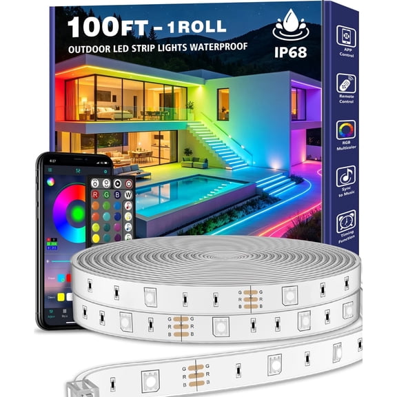 100FT RGB Waterproof Rope Light, Perfect for Christmas, Halloween, and holiday Party Decorations. Syncs with Music, APP & Remote Controlled, Easy to Install for Indoor & Outdoor Use.