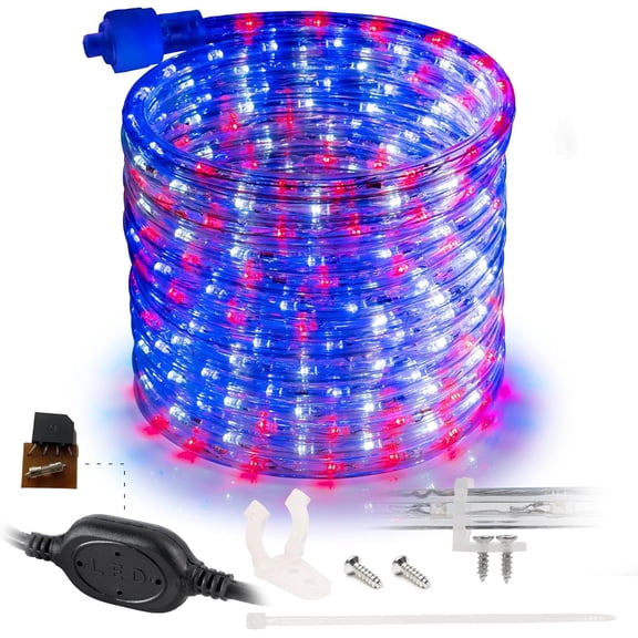 100FT Red White Blue Patriotic LED Rope Light, 1116 LEDs 360 Waterproof Linkable Outdoor Lighting ETL Certified for Backyard Patio Garden 4th of July Decor