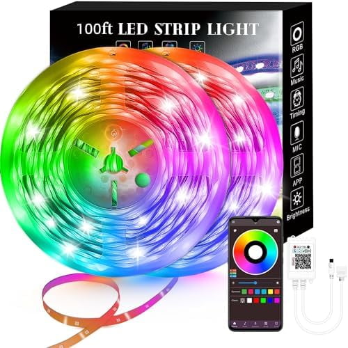 100FT Smart LED Strip Lights , RGB Strip Lights Sync to Music with 40 Key Remote Controller LED Lights for Bedroom, Christmas Lights decration (Multi-Colored, 100FT)$$Tools & Hardware Other