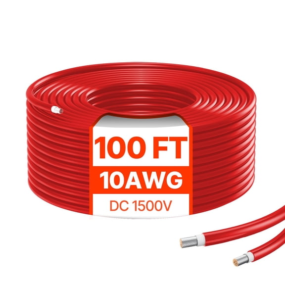 100FT 10AWG Solar Panel Extension Cable Waterproof PV Wire 6mm² Tinned Copper Solar Power Cable IP67 Rated for RV Roof Boat Off Grid Solar System Outdoor Renewable Energy Connections