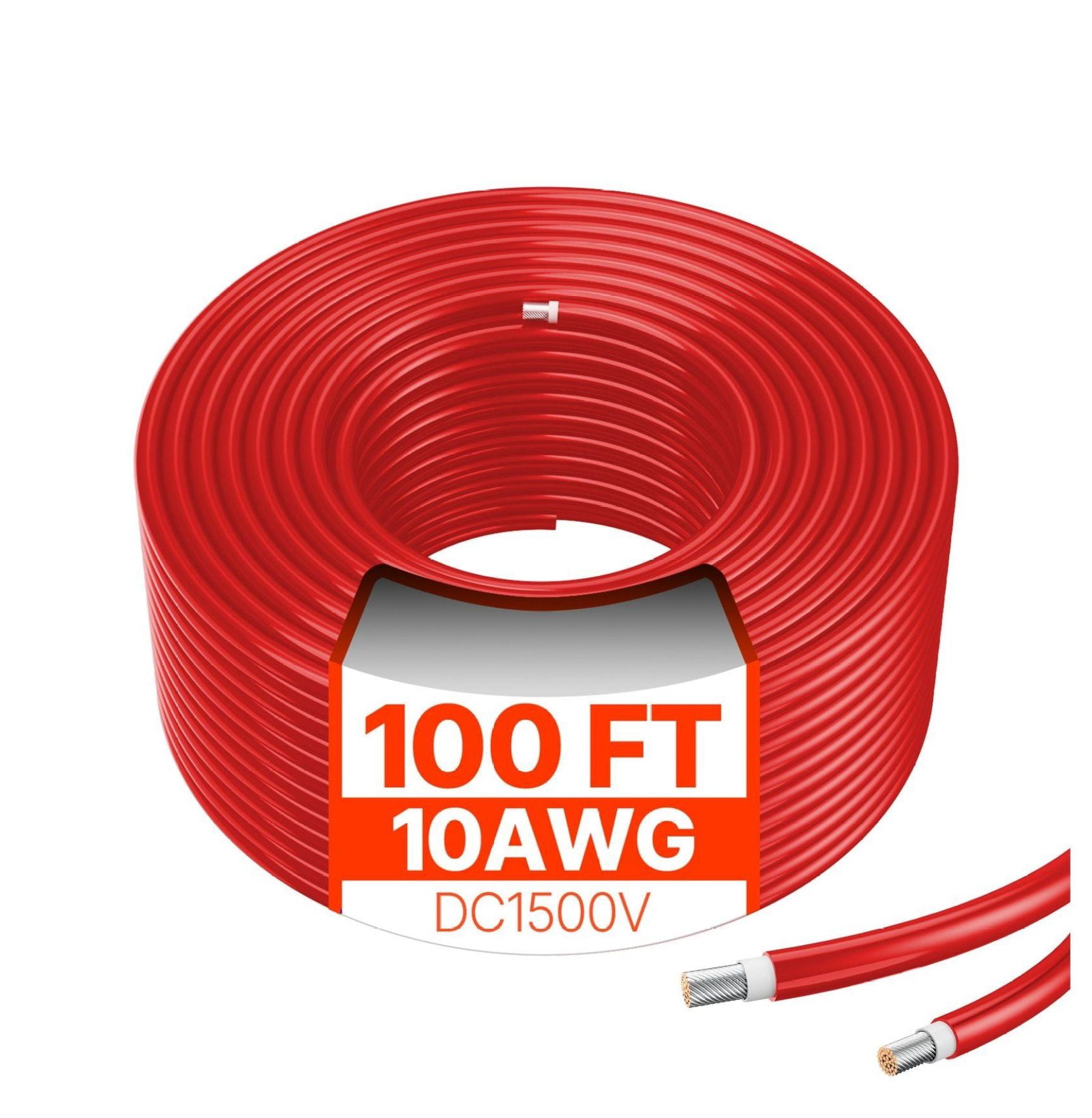 100FT Solar Panel Extension Cable 10AWG Waterproof PV 6mm Cable Red