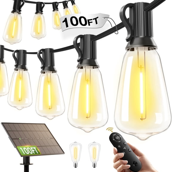 100FT IP65 Solar String Lights Outdoor Waterproof With Remote Control &Timer, LED Shatterproof ST38, USB & Solar Powered