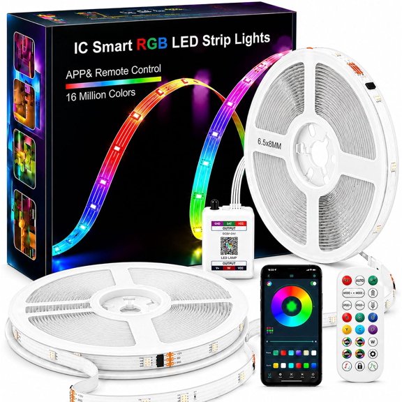 100FT Strip Lights, Smart IC RGB LED Lights Multiple Colors on One Line, App+Remote Control, Timing, Multimodal, Music Sync, Color Changing Lights for Bedroom, Party Home Decor, (2 x 50ft)