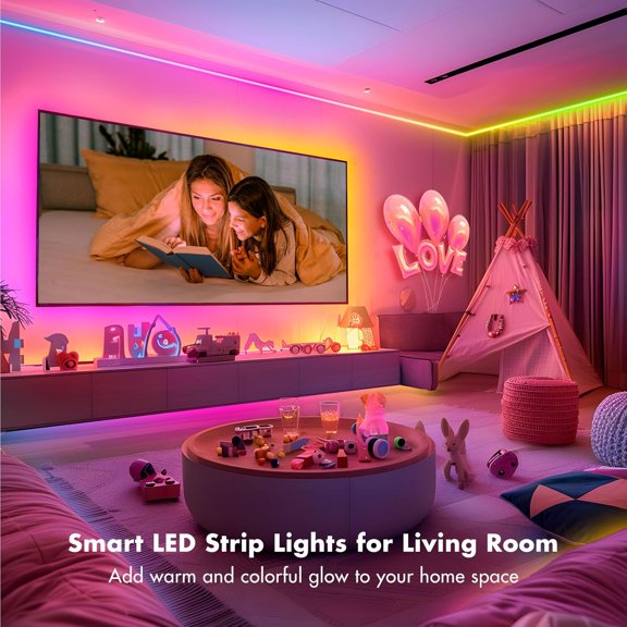 100FT Strip Lights, Smart IC RGB LED Lights Multiple Colors on One Line, App+Remote Control, Timing, Multimodal, Music Sync, Color Changing Lights for Bedroom, Party Home Decor, (2 x 50ft)