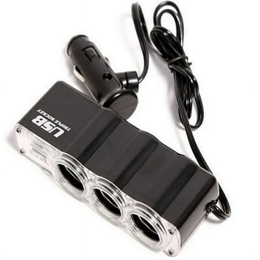 100Fens 1 USB Charger Supply and 3 Socket Car Lighter Extender Splitter