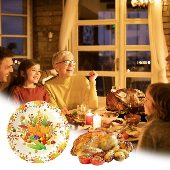 100Fens 10 Piece Thanksgiving Halloween 9 Inch Turkey Letters Fruit Pumpkin Disposable Paper Plates for Dinner Parties Convenient and Portable Use