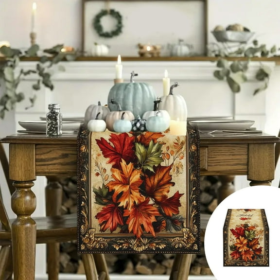 100Fens 13x72 Inch Fall Table Runner Thanksgiving Harvests Table Runner Autumns Pumpkin Maple Leaf Runners for Home Kitchen Dining Party Decoration