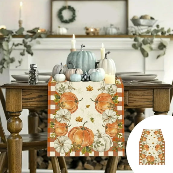 100Fens 13x72 Inch Fall Table Runner Thanksgiving Harvests Table Runner Autumns Pumpkin Maple Leaf Runners for Home Kitchen Dining Party Decoration