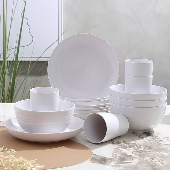 100Fens 16 Piece Dinner Lunch Sets for 8 - Modern Style Dinner Set - Scratch Resistant, Dishwasher Safe Plates and Bowls Sets, Dish Set, Bowl and Plate Set