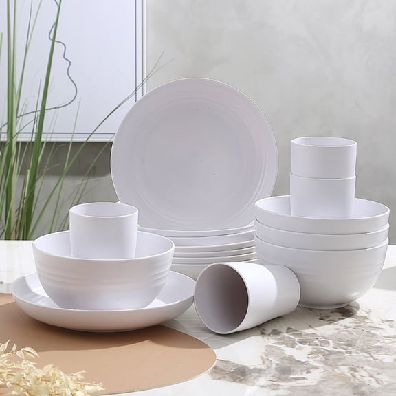 100Fens 16 Piece Dinner Lunch Sets for 8 - Modern Style Dinner Set - Scratch Resistant, Dishwasher Safe Plates and Bowls Sets, Dish Set, Bowl and Plate Set