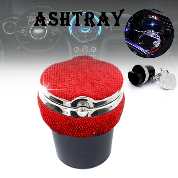 100Fens 1x Car LED Light Rhinestone Ashtray Auto Travel Ashtray Cup