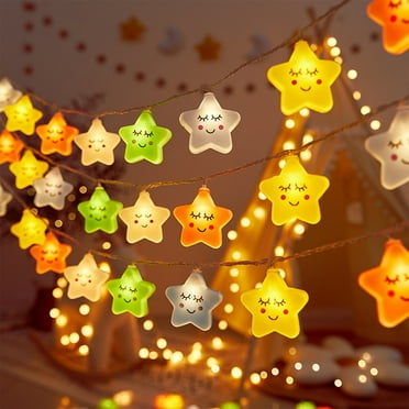 100Fens 20 Lights Diffuse Star LED Lights String Smiley Star Ambient Lighting Multi Colour LED Lamp Birthday Party Indoor Outdoor Wall Decor Lights