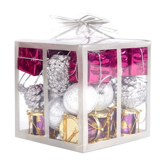 100Fens 26Pcs/Set Christmas Tree Decorations Set Christmas Ball Ornaments Mini Gift Boxes Christmas Jingle Bells Glittering Hanging Decorations for Christmas Tree Home Holiday Wedding Party