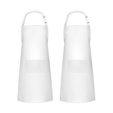 100Fens 2Pcs Chef Apron - Unisex white Apron Bulk with Large Pockets Machine Washable for Kitchen Crafting BBQ Drawing