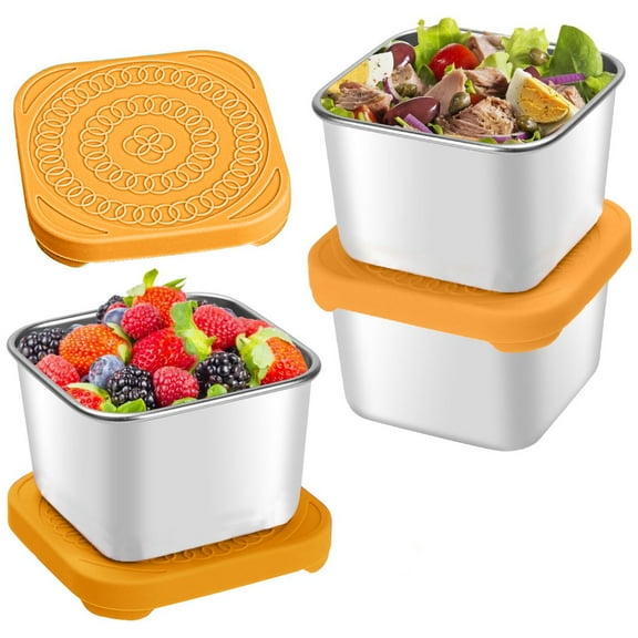100Fens 3Pack 6Oz Stainless Steel Snack Containers,Easy Open Leak Proof Small Food Containers With Silicone Lids,Small Metal Food Storage Container,Leakproof Snack