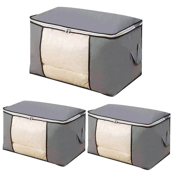 100Fens 3Pcs Zippered Storage Bag for Closet King Comforter, pillow, quilt, bedding, Clothes, Blanket Organizers with Large Clear Window & Carry Handles Space Saver
