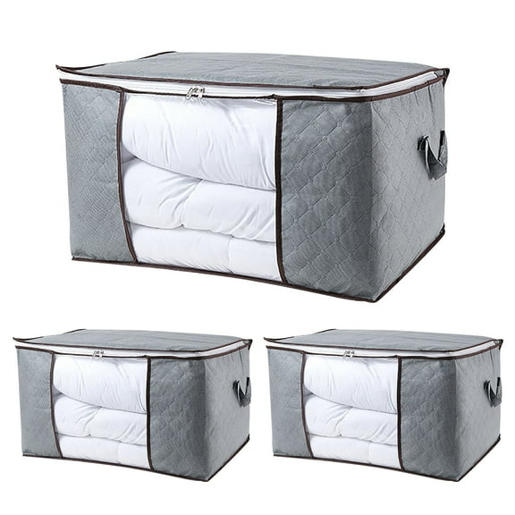 100Fens 3Pcs Zippered Storage Bag for Closet King Comforter, pillow, quilt, bedding, Clothes, Blanket Organizers with Large Clear Window & Carry Handles Space Saver
